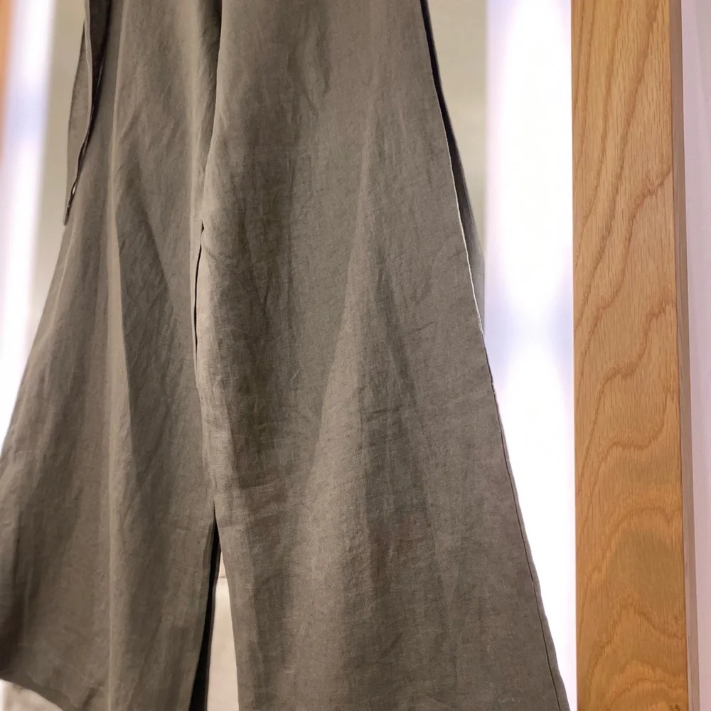 Zara Olive Green Wide-Leg Wrap Pants